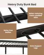 Full Over Full Metal Bunk Bed for Adults & Kids, Convertible to 2 Separate Full Size Beds, Heavy Duty Bunk Bed Frame with Full-length Guardrail & EVA Padded Ladder, No Box Spring Needed, Black