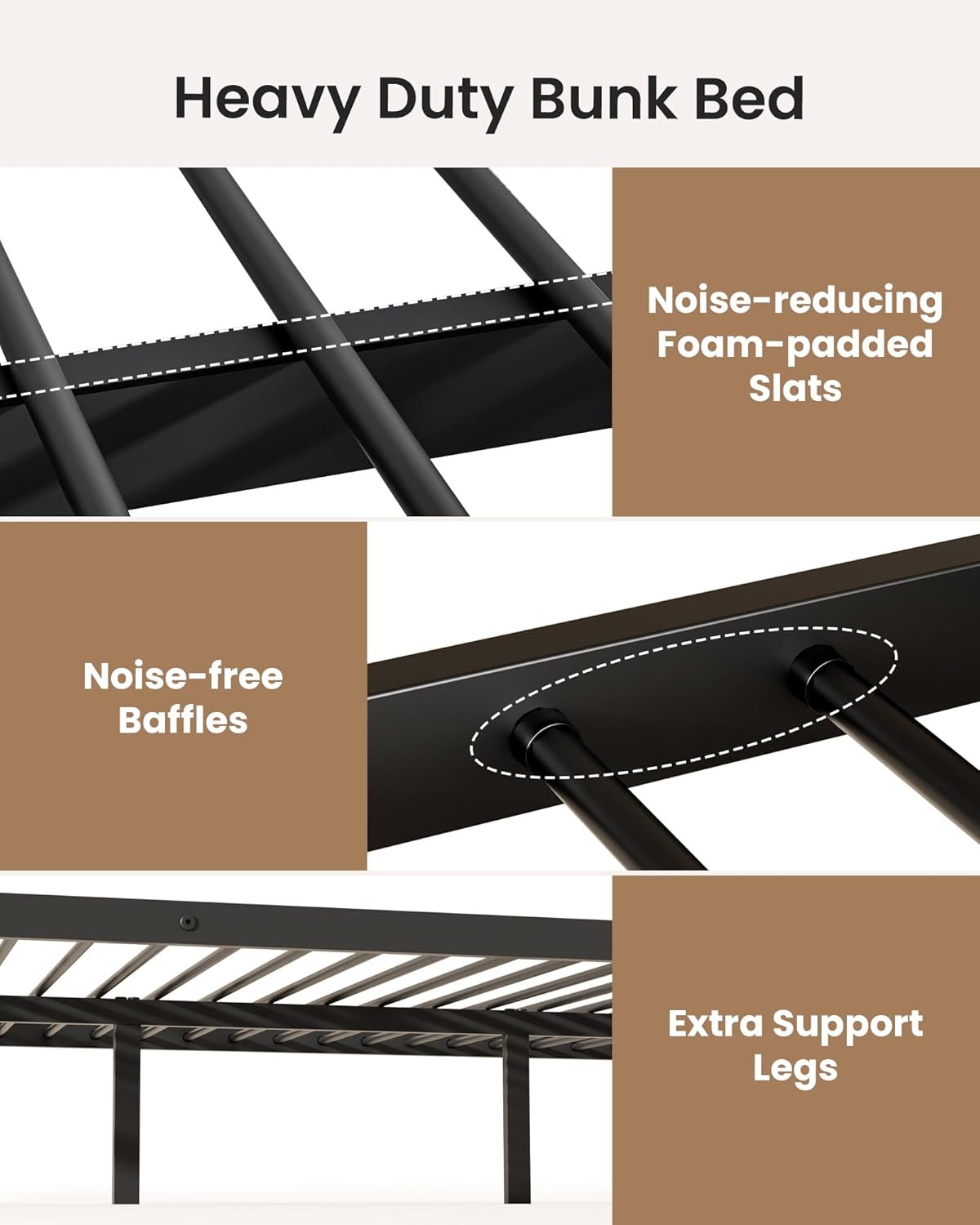 Full Over Full Metal Bunk Bed for Adults & Kids, Convertible to 2 Separate Full Size Beds, Heavy Duty Bunk Bed Frame with Full-length Guardrail & EVA Padded Ladder, No Box Spring Needed, Black