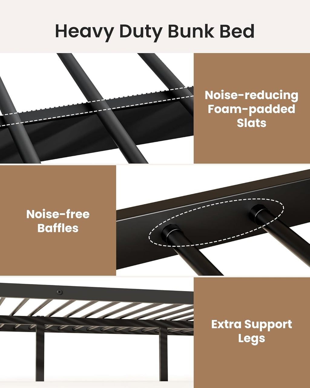 Full Over Full Metal Bunk Bed for Adults & Kids, Convertible to 2 Separate Full Size Beds, Heavy Duty Bunk Bed Frame with Full-length Guardrail & EVA Padded Ladder, No Box Spring Needed, Black