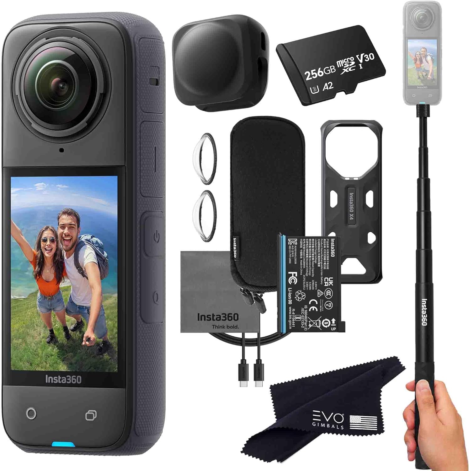 Insta360 X4 Basic Bundle-8K Waterproof 360 Action Camera with 1/2" 48MP Sensors  8K 360 HDR Video  72MP 360 Photo  4K Single-Lens |Bundle Includes Selfie Stick  Lens Cap (256GB)