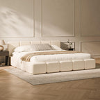 RECCI Cloud King Upholstered Platform Bed Frame, Low Profile Grounded Design with Plush Headboard & Footboard, Wood Slat Support, Noise-Free, No Box Spring Required, Beige
