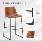 Sweetcrispy Counter Height Bar Stools Set of 4, 30 inch Height Stool Faux Leather Barstools with Back, Armless Kitchen Island Countertop Comfortable Modern Chairs with Metal Legs - Brown