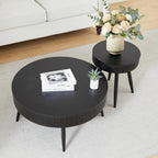 FurSch Modern Farmhouse Round Coffee Table Set of 2, Iron Rattan Nesting Side Table with Hidden Storage Basket for Living Room, Balcony, Patio, Poolside (Black)