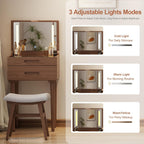 Vanity Desk and Stool Bundle 19.6in Walnut