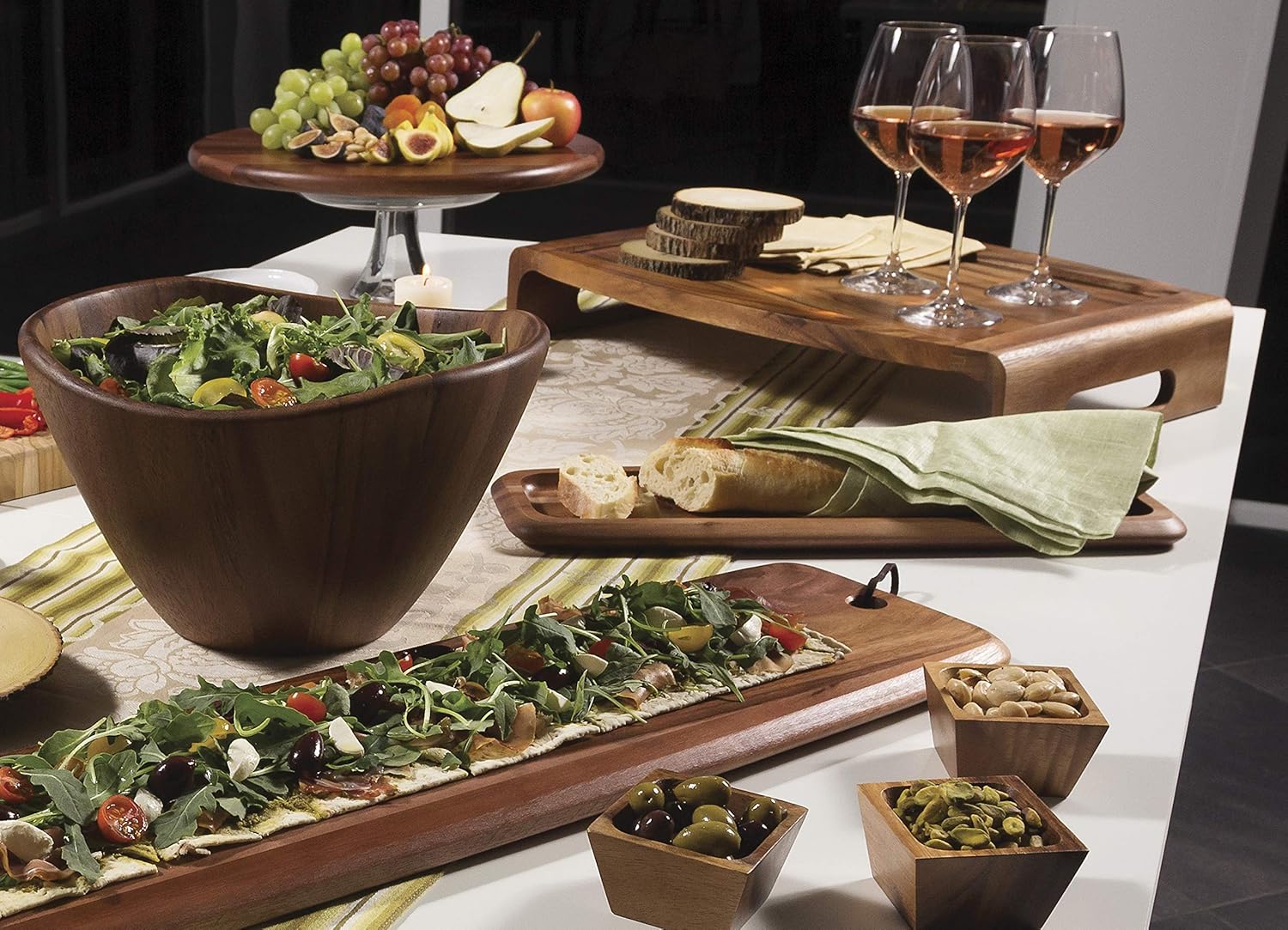 Lipper International 1174-7 Acacia Wave Bowl Set with Servers