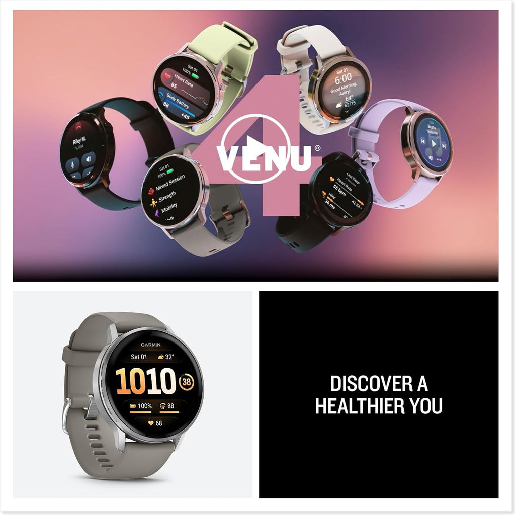 Garmin Venu 4  45mm  Advanced Health & Fitness GPS Smartwatch  Bright & Colorful Display  Flashlight  12 Days Battery Life | Silver with Gray Silicone Band  Signature Series Power Bundle