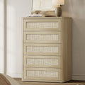 SICOTAS Tall Dresser for Bedroom - Rattan 5 Drawer Dressers Chest of Drawers with Push-to-Open Design, Boho Extra Deep Clothes Dresser with Large Storage for Closet, Living Room, Sand Oak
