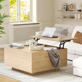 FABATO Lift Top Coffee Table, Wood Square Coffee Table with Storage, Farmhouse Coffee Tables with Hidden Storage Compartment, Center Table with Lifting Tabletop for Living Room, Home Office, Natural