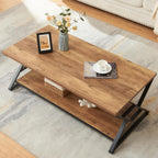 HOMISSUE Coffee Table, Rustic Rectangle Coffee Table with 2-Tier Storage, Engineered Wood Center Table with Open Shelves, Minimalist Coffee Table for Living Room, 47 Inch, Oak Brown