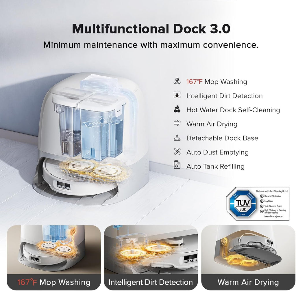 roborock Qrevo Curv Robot Vacuum and Mop, Zero-Tangling, AdaptiLift Chassis, FlexiArm Technology, Al Obstacle Recognition, 17mm Mop Lift, 18,500Pa Suction, Hot Water Mop Washing & Dock Self Cleaning