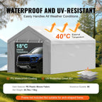VEVOR Carport Replacement Canopy Cover Top + Side Wall 10 x 20 ft, Garage Tent Shelter Tarp Heavy-Duty Waterproof & UV Protected, Easy Installation with Ball Bungees,Grey (Frame Not Included)