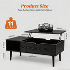 Lift Top Coffee Table, Mid Century Modern Storage Coffee Table, Center Table for Living Room with Hidden Storage and Open Shelving, Suitable for Living Room Tables, Black