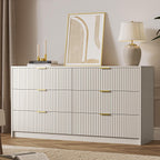 6 Drawer Dresser for Bedroom, 55" Wide Modern Chest of Drawers with Gold Metal Handles, Fluted Wood TV Stand for Living Room, Hallway(Beige)