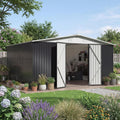 12x14 FT Storage Shed Garden Shed with Updated Frame Structure and Lockable Doors  Metal Tool Sheds for Backyard Garden Patio Lawn White