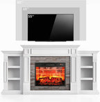 LGHM 72" Electric Fireplace with Mantel, Fireplace TV Stand for TVs Up to 80 Inch, Modern Entertainment Center with Storage, Fireplace Heater Insert with Realistic 3D Flame for Living Room