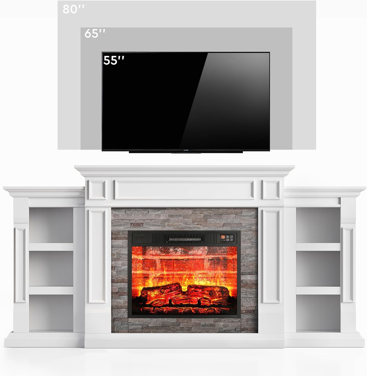LGHM 72" Electric Fireplace with Mantel, Fireplace TV Stand for TVs Up to 80 Inch, Modern Entertainment Center with Storage, Fireplace Heater Insert with Realistic 3D Flame for Living Room