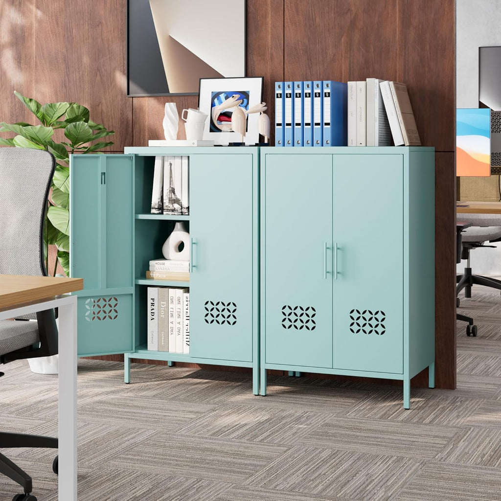 Metal Storage Cabinet with Adjustable Shelves,Metal Buffet Sideboard with 2 Doors for Kitchen,Home,Office, 42" H x 26" W x 14" D,Assembly Required,Blue