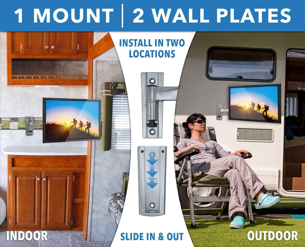 Mount-It! Locking RV TV Mount with Dual Wall Plates & Quick Release | Full Motion Rust-Resistant Aluminum Arm for Indoor & Outdoor Use in Camper, Trailer, RV | 13-42 Inch Screens, VESA 200 Compatible