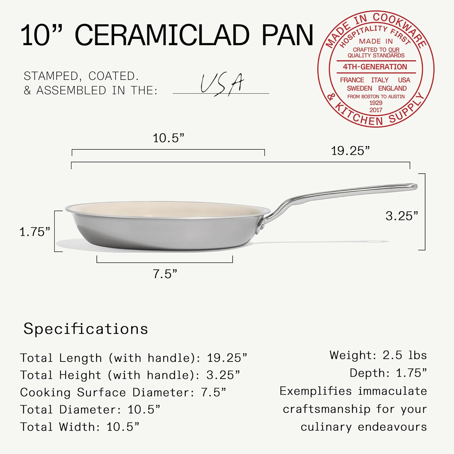Made In Cookware | 10" Ceramic Non Stick Frying Pan (Stainless Handle) | 5-Ply Stainless Clad with Stay-Cool Handle | Professional Cookware | Crafted in USA | Induction Compatible