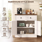 LIKIMIO Storage Cabinet with Doors and Shelves, Farmhouse Kitchen Cabinet with 2 Drawers and Adjustable Shelf, Coffee Bar Cabinet Buffet Sideboard Cabinet for Dining Room, Bathroom, Entryway, White