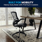 Flash Furniture Kelista Mid-Back Swivel Office Chair with Adjustable Seat Height, Ergonomic Mesh Desk Chair with LeatherSoft Seat, Black