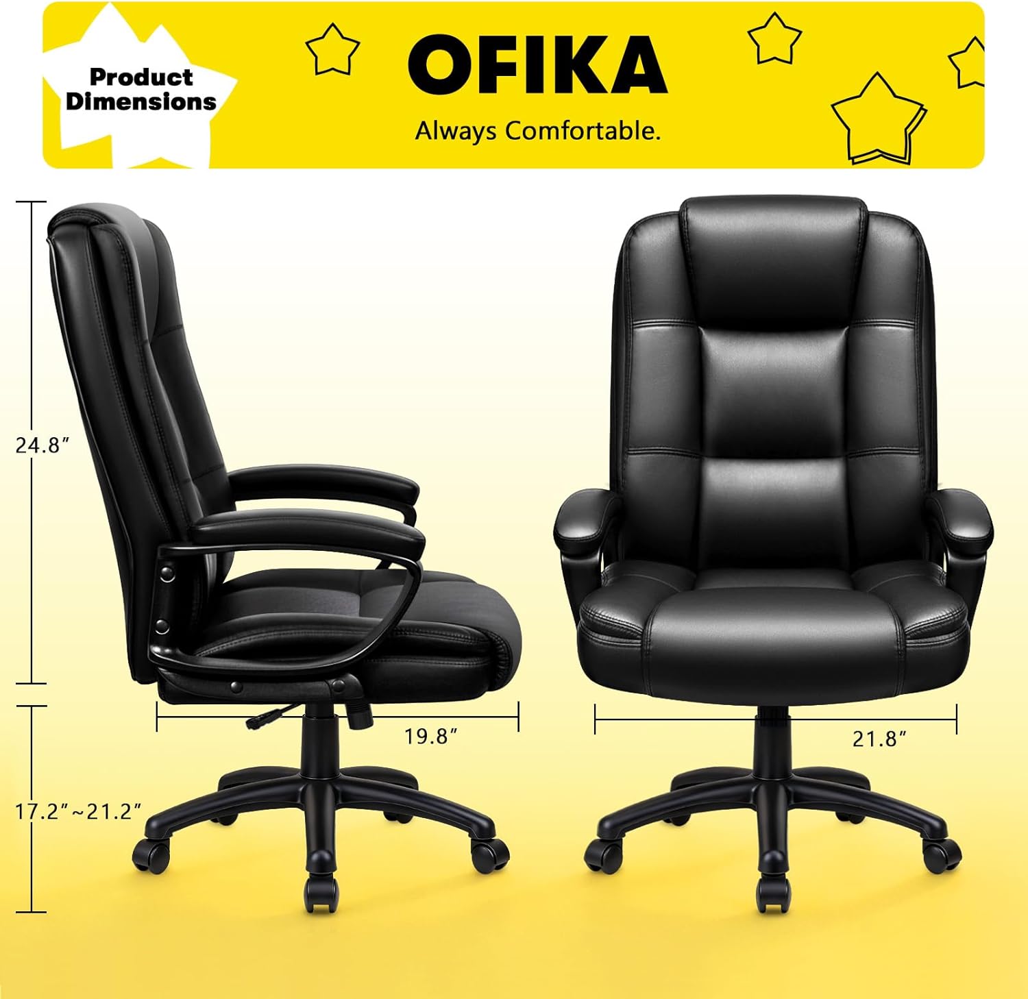 OFIKA Home Office Chair, 400LBS Big and Tall Computer Chair Heavy Duty Design, Ergonomic High Back Cushion Lumbar Back Support, Adjustable Executive Leather with Armrest