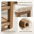 2 Tier Shoe Rack Bench with Cushion, Solid Wood Shoe Benches, Mid-Century Modern Shoe Storage Bench for Entryway, Hallway, Living Room, Closet, Front Door Entrance, (Beige, 39.4")