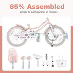 Olakids Kids Bike, 12 14 16 18 20 Inch Toddlers Bike with Doll Seat Basket Adjustable Seat and Handlebar, Handbrake and Coaster Brake, Children's Bicycle for Girls