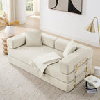 Convertible Folding Sofa Bed, Modern Futon Sleeper Sofa Fold Out Couch Bed with Gold Fixed Frame, Modular Floor Sofas Comfy Corduroy Boneless Couches for Living Room (78" Beige)
