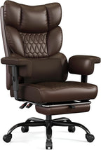 Misolant Big and Tall Office Chair with Footrest, High Back Executive Desk Chair with Adjustable Lift Armrest, 155°Recline，Lumbar Support Pillow, Faux Leather Gaming Chairs for Home or Office Brown