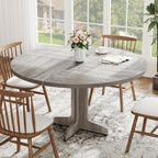 IDEALHOUSE Round Dining Table for 4, 47 Inches Dining Room Table with Wooden Base, Circle Kitchen Dinner Table for Dining Room, Kitchen, Living Room (Table Only), Grey
