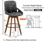 26 Inch Counter Height Stools Set of 2, Modern Mid Century Upholstered Upholstered Swivel Stool with Curved Back and Arms for Kitchen Island, Black