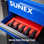 SUNEX TOOLS 4507, 3/4 Inch Drive Impact Hex Driver Set, 5-Piece, Metric, 14mm-24mm, Cr-Mo Steel, Dual Size Markings, Heavy Duty Storage Case