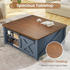 SEDETA 31.5" Lift Top Coffee Table with Storage, Square Coffee Tables for Living Room, Farmhouse Coffee Table with Large Hidden Storage Compartment and Adjustable Shelves, Blue