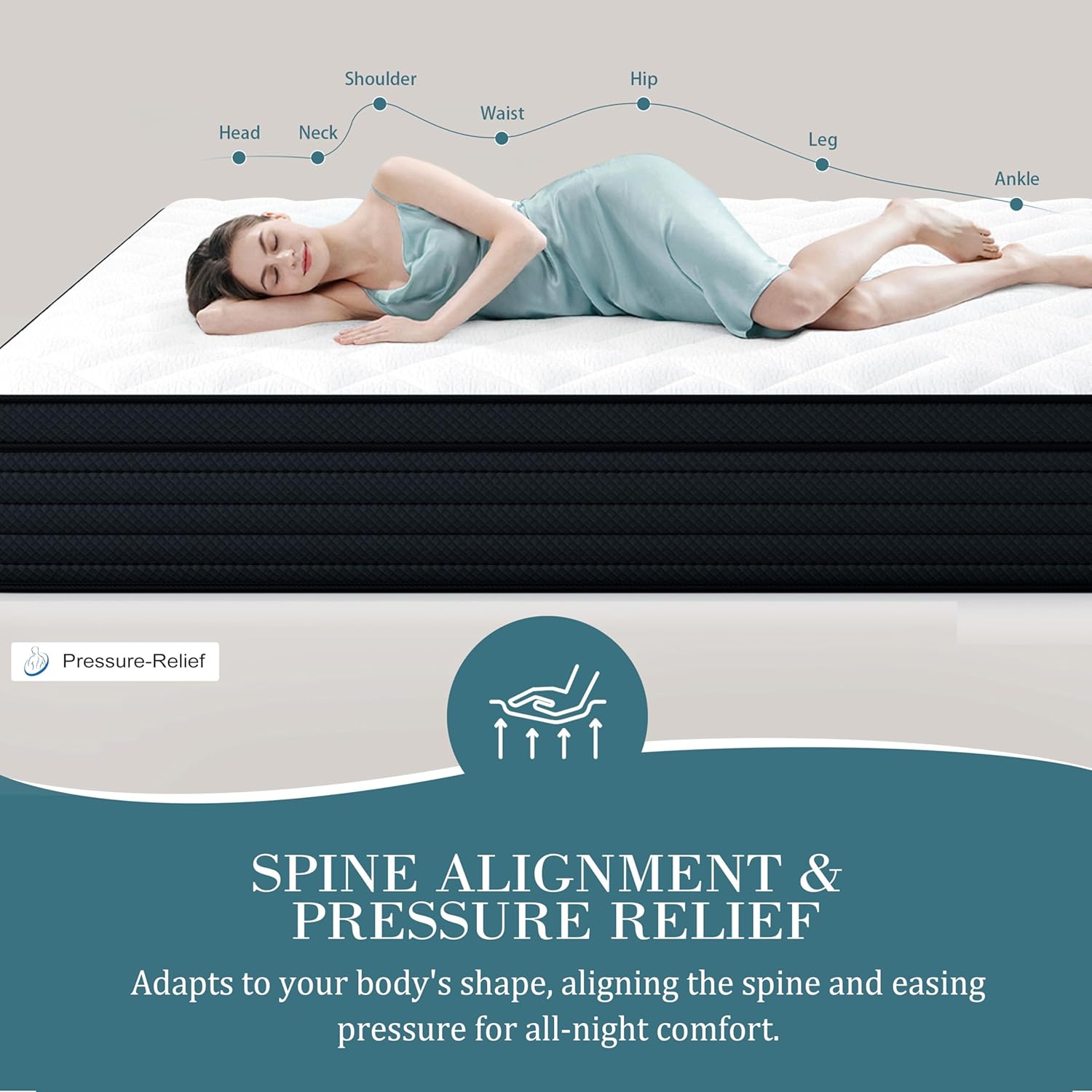 Sleepmax Extra Firm Queen Size Mattress 12 Inch - Deep Sleep Hybrid Mattress Pressure Relief - Cooling Bed in a Box for Back & Side Sleepers - 365-Night Trial, Forever Warranty, Fiberglass-Free