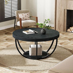Tribesigns Black Round Coffee Table, 31.7" Modern 2-Tier Circle Coffee Table with Storage Shelves, Accent Cocktail Table Center Table for Living Room