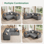 HONBAY Modular Sectional Sleeper Sofa with Pull Out Bed, Linen Convertible L Shaped Couch with Storage Seat, Sectional Couches for Living Room,Grey