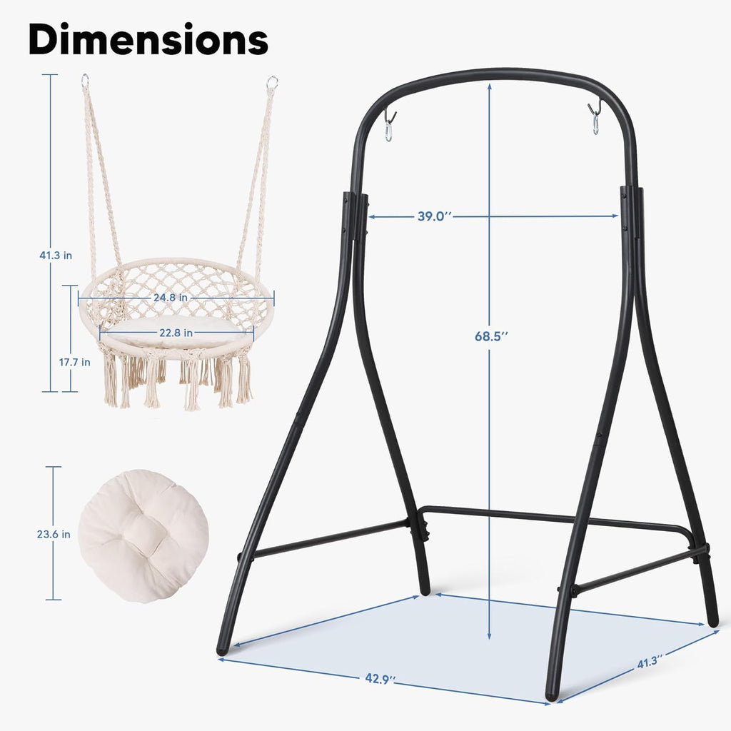 SUNCREAT Indoor Hammock Swing Chair with Stand, Hanging Chair Outdoor with Stand, 400 lbs Capacity, Beige