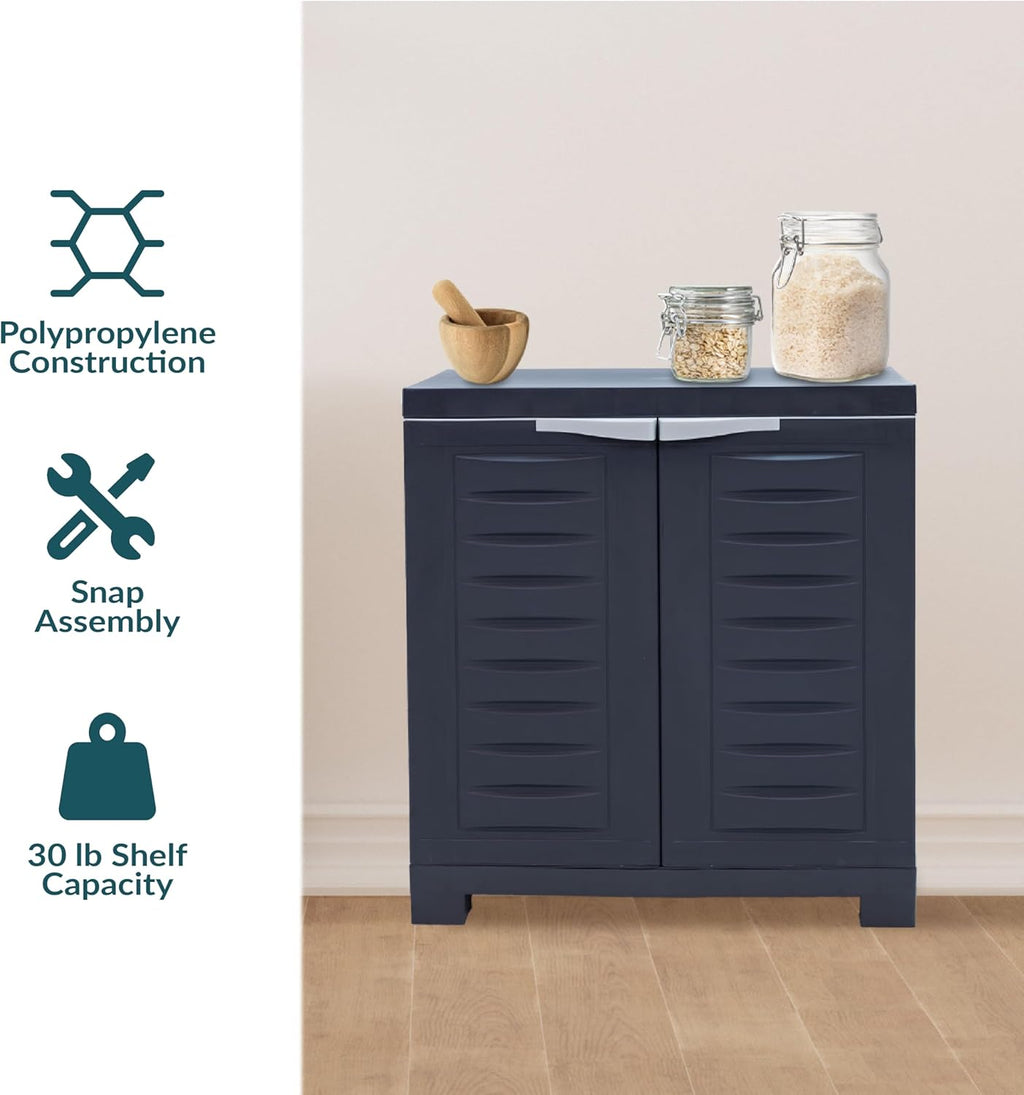 Sunnydaze 25.5" H Resin Garage Storage Cabinet - Garage Cabinet with Adjustable Shelf - Freestanding Utility Storage for Laundry Room, Office, Basement - Charcoal