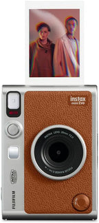 FUJIFILM INSTAX MINI EVO Hybrid Instant Camera (Brown) Bundle with Fuji Instax-Mini-Instant Film Value Pack (40 Sheets) + 32GB Memory Card + Carrying Case + Photo Album 64 Pockets + Cleaning Cloth