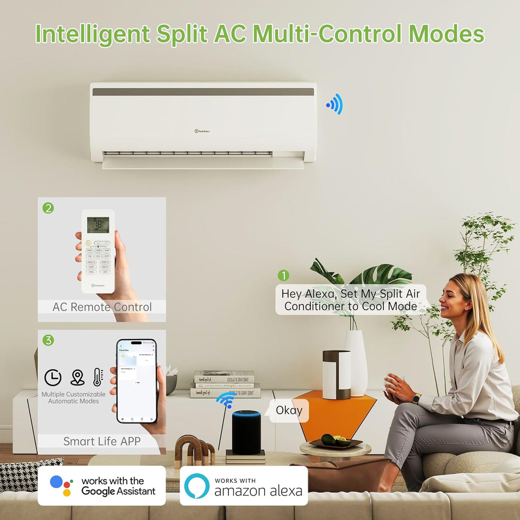 Real Relax 12000 BTU Mini Split Air Conditioner & Heater, 20 SEER2, 115V Inverter, Cools & Heats Up to 750 Sq.Ft, WiFi & Alexa Compatible, R454B Refrigerant, Included Installation Kit Ductless