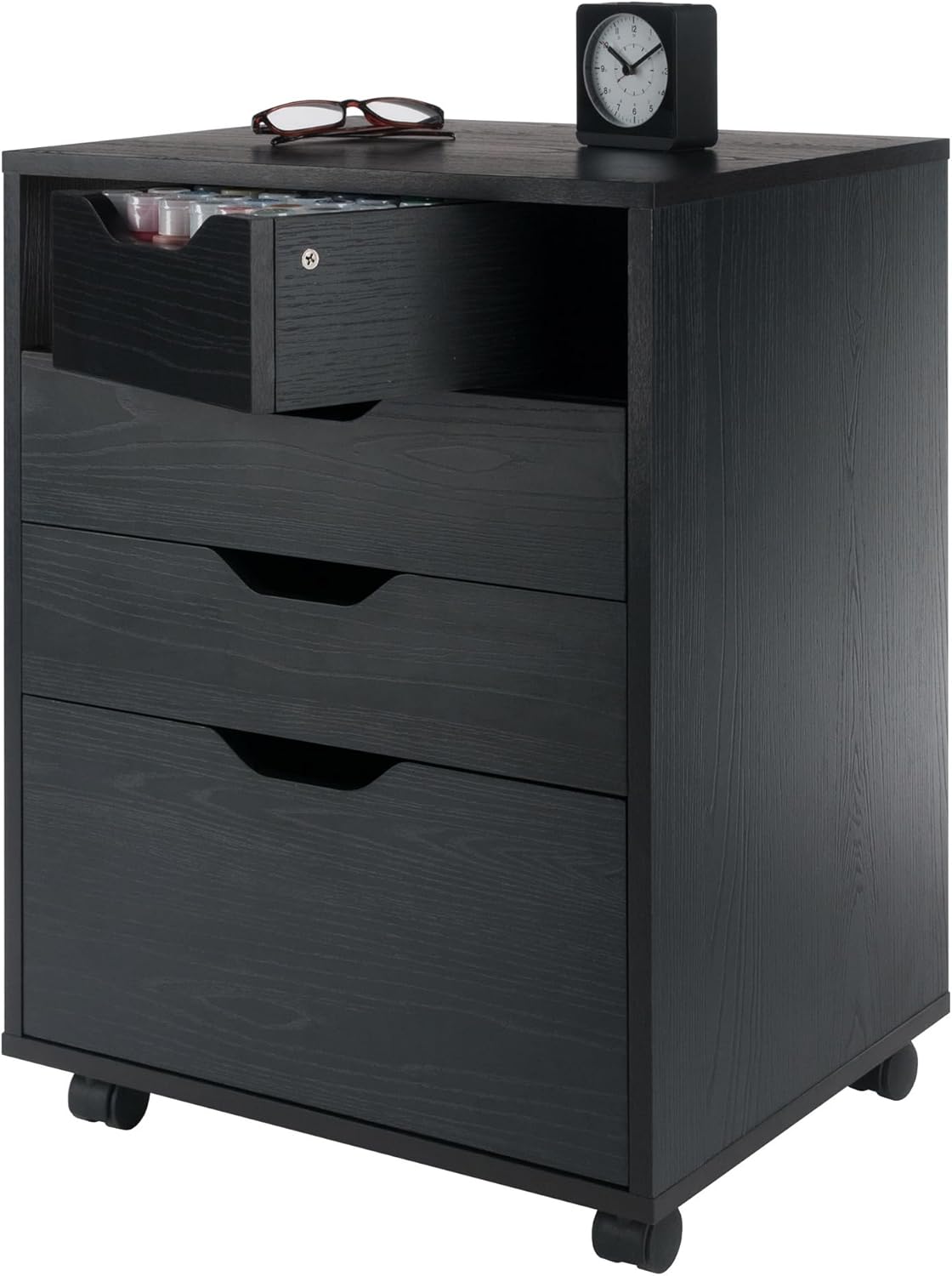 Winsome Halifax Mobile Storage Cabinet with 5 Drawers in Black, Stylish & Functional Home Storage Cabinet for Filing, Kitchen Organization, Moveable Furniture for Office, Dorms, Apartments
