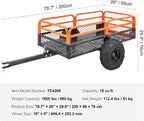 VEVOR ATV UTV Trailer Tow Behind Dump Cart  1500lbs 15 Cubic Feet  Heavy Duty Yard Garden Trailer Pull Behind Dump Trailer for Lawn Mower Tractor