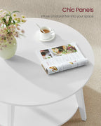 VASAGLE MAEZO Collection - Round Coffee Table, 2-Tier Center Table with Storage, Tapered Legs, Curved Transitions, 31.5 Dia. x 17.7 H Inches, Easy Assembly, for Living Room, Snow White ULCT243W14