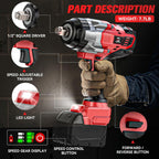 Cordless Impact Wrench 1/2 inch Compatible with Milwaukee 18V Battery: 1700FT-LBS High Torque Impact Wrench Heavy Duty Tool - Brushless Electric Impact Gun Includes LED Work Light - Bare Tool Only