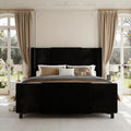 Queen Upholstered Bed Frame with Headboard and Footboard, Boucle and Velvet Bed Frame with LED Lights, Modern Platform Bed Frame, Noiseless, Easy Assembly, Black