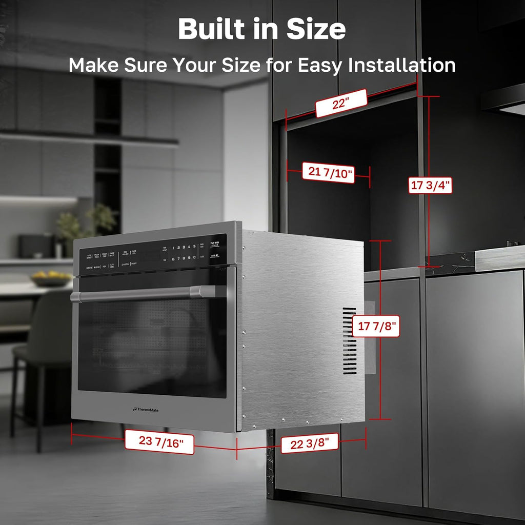 24 Inch Built-in Microwave and Convection Oven Combination, ThermoMate 1.6 Cu. Ft. Wall Oven Microwave Combos, 1000 Watt Power, Sensor Cook, Touch Control LCD Display, Stainless Steel Finish