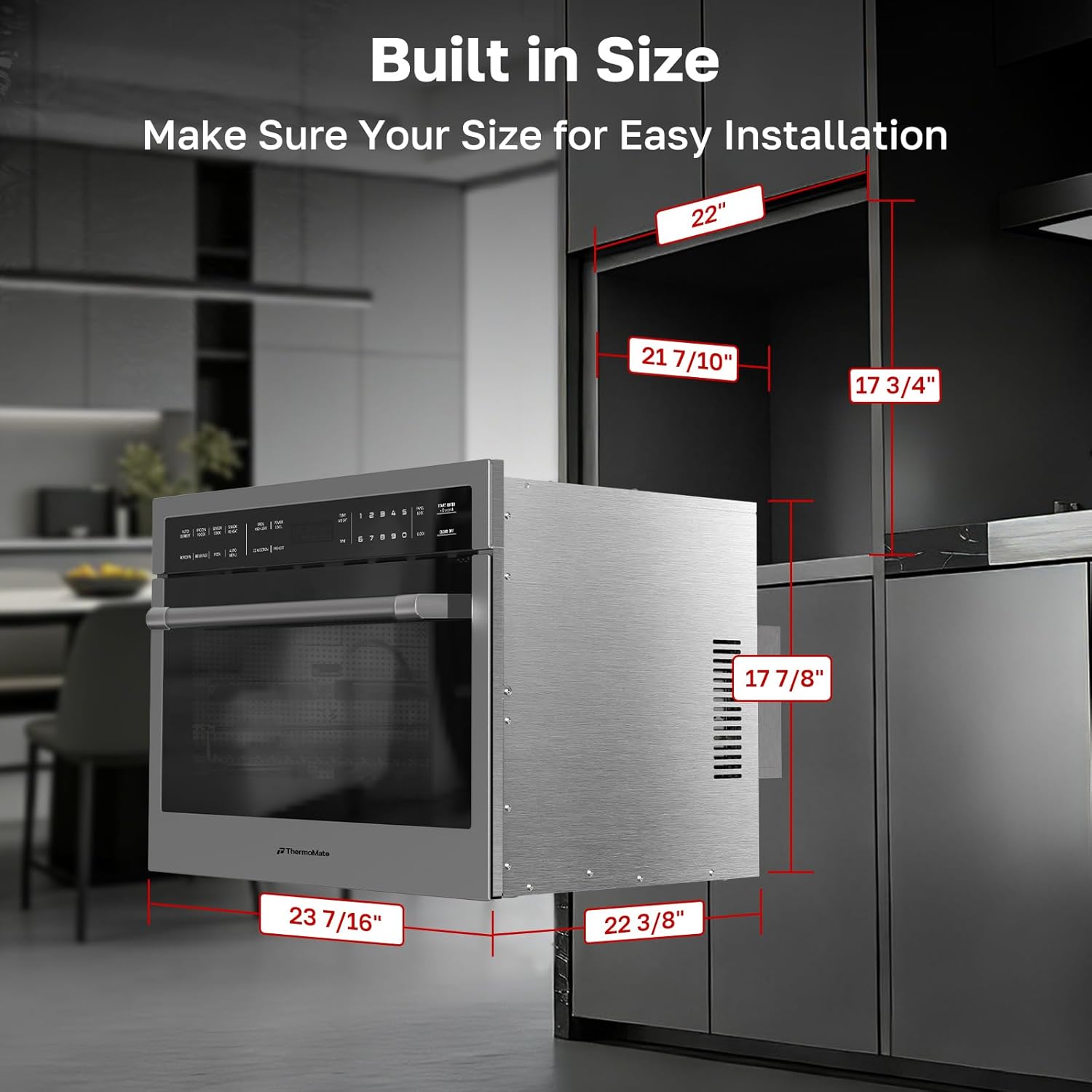 24 Inch Built-in Microwave and Convection Oven Combination, ThermoMate 1.6 Cu. Ft. Wall Oven Microwave Combos, 1000 Watt Power, Sensor Cook, Touch Control LCD Display, Stainless Steel Finish
