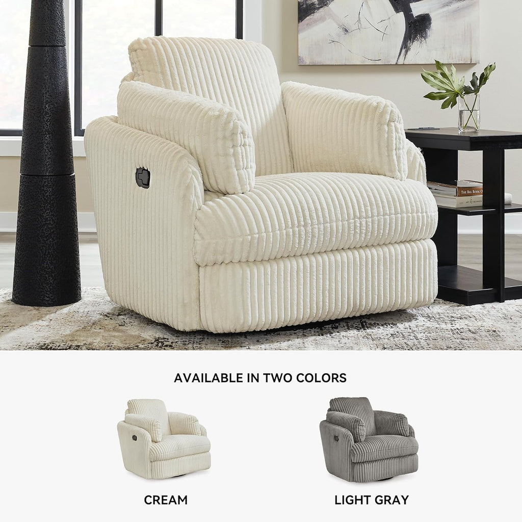 Signature Design by Ashley Tie-Breaker Casual Swivel Glider Recliner with Hidden Storage, White