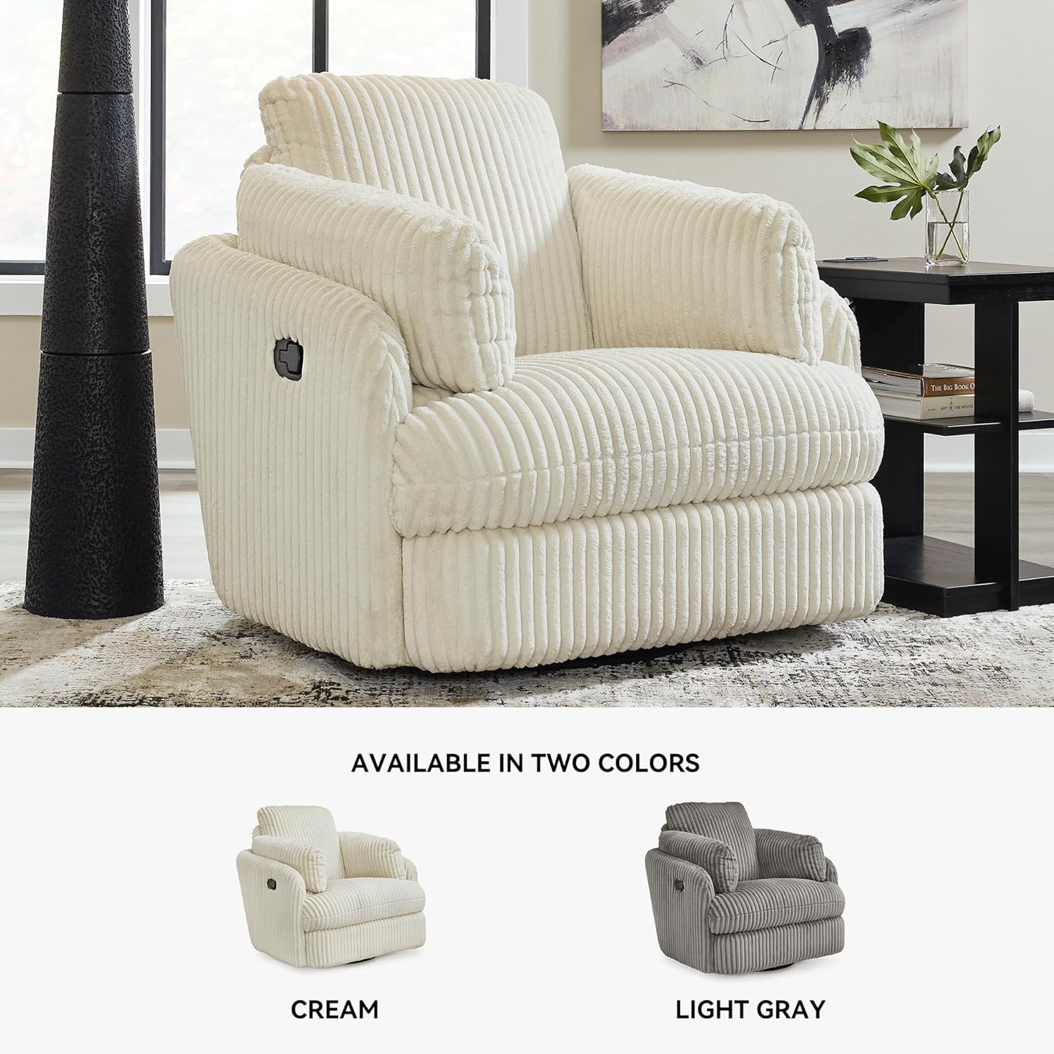 Signature Design by Ashley Tie-Breaker Casual Swivel Glider Recliner with Hidden Storage, White